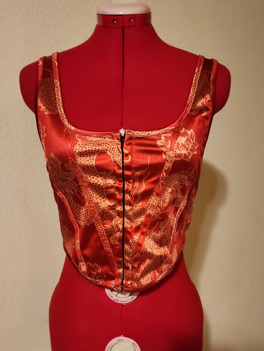 Motel Rocks Red Satin Gold Dragon Jacquard Corset Top - NWOT Size L